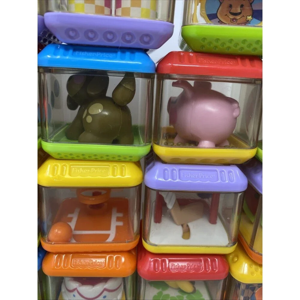 Fisher Price Peek A Boo Building Blocks Animals Sensory Play Toy Set Lot 27